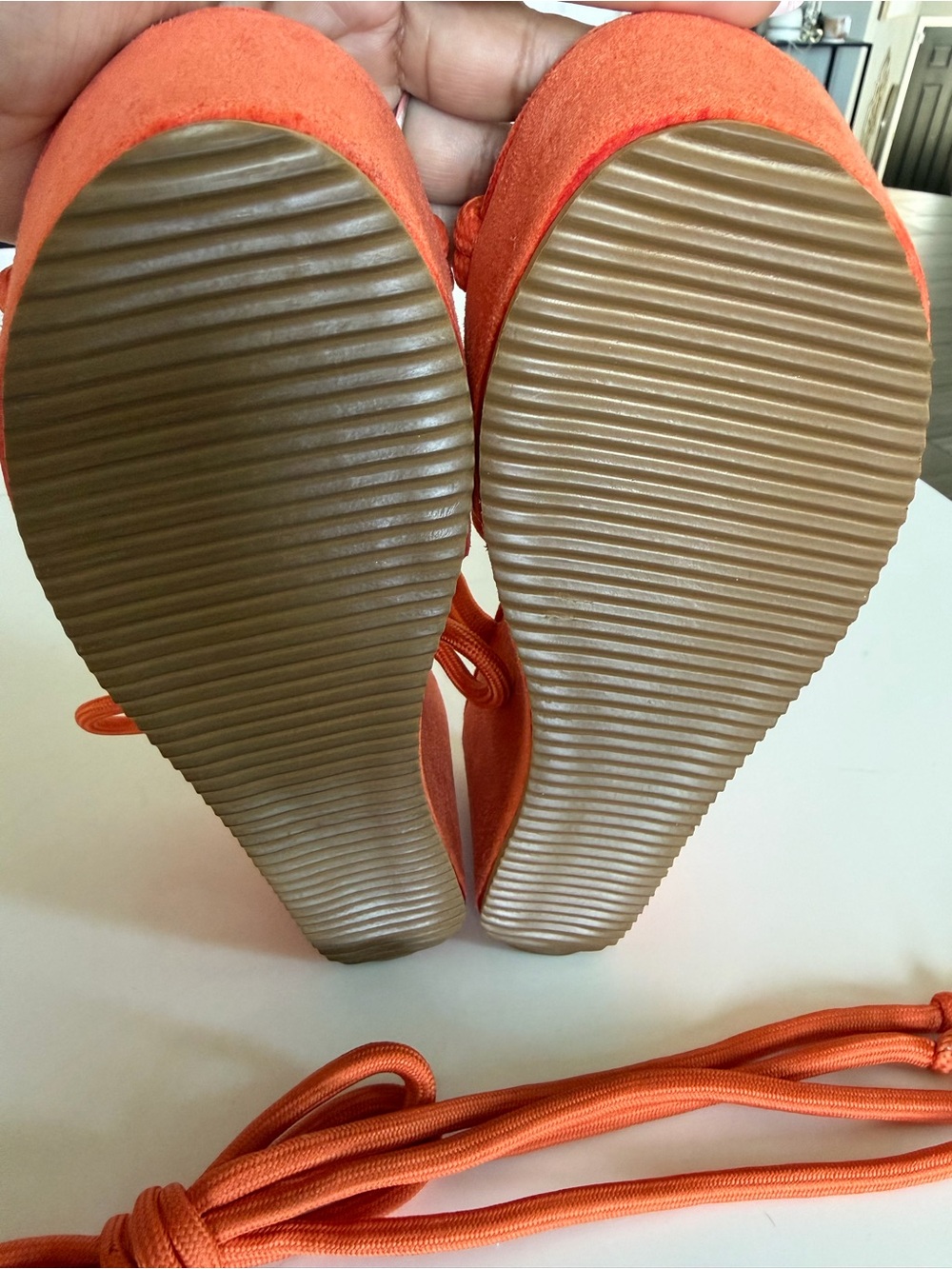 Women’s Orange Knotted Platform Sandals with Wrap Laces - Picture 7 of 10